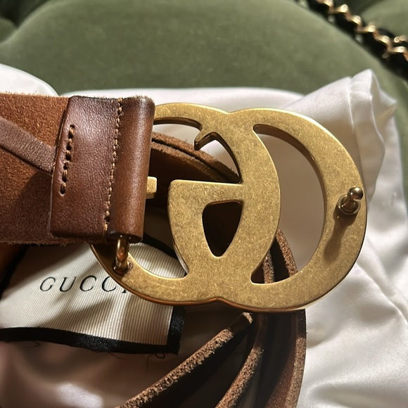 Auth GUCCI Gold & Brown Leather MARMONT Belt.. pristine condition! - Picture 3 of 5